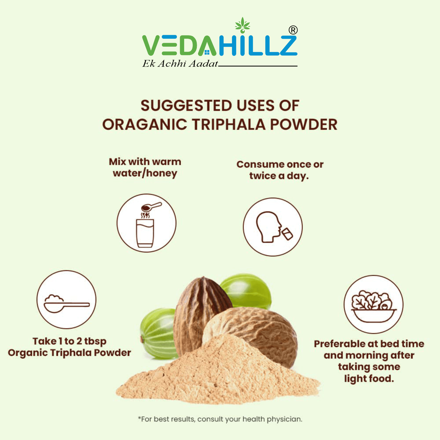 Vedahillz Triphala Powder for Daily Wellness and Digestion Support Made from Premium Triphala